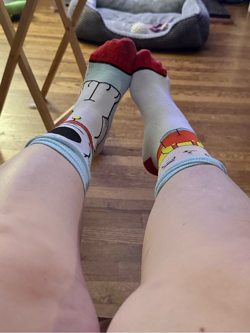 Novelty Cartoon Crew Socks - Light Blue & Red